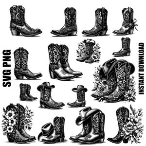 Cowboy-Stiefel-Svg, Western-Svg, Cowboy-Stiefel-Png, Cowboy-Stiefel-Clipart, Cowboystiefel-Svg-Schnittdatei für Cricut, Silhouette, digitaler Download