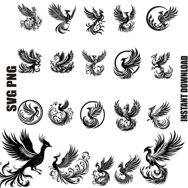 phoenix bird svg, phoenix svg, phoenix silhouette, phoenix clipart, phoenix cut file for cricut, Digital Download, Commercial use