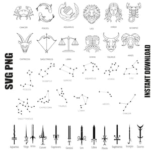 Zodiac Signs SVG Bundle, Horoscope SVG Bundle, Scorpio svg, Celestial Star Sign SVG, Zodiac Constellation Svg, Zodiac Signs Clipart