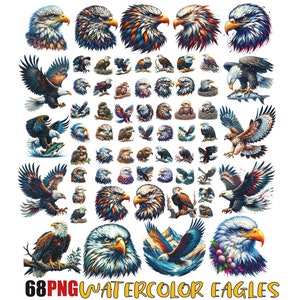 Watercolor Eagle Clipart Bundle | Majestic Bird Illustrations | PNG Files for Instant Download