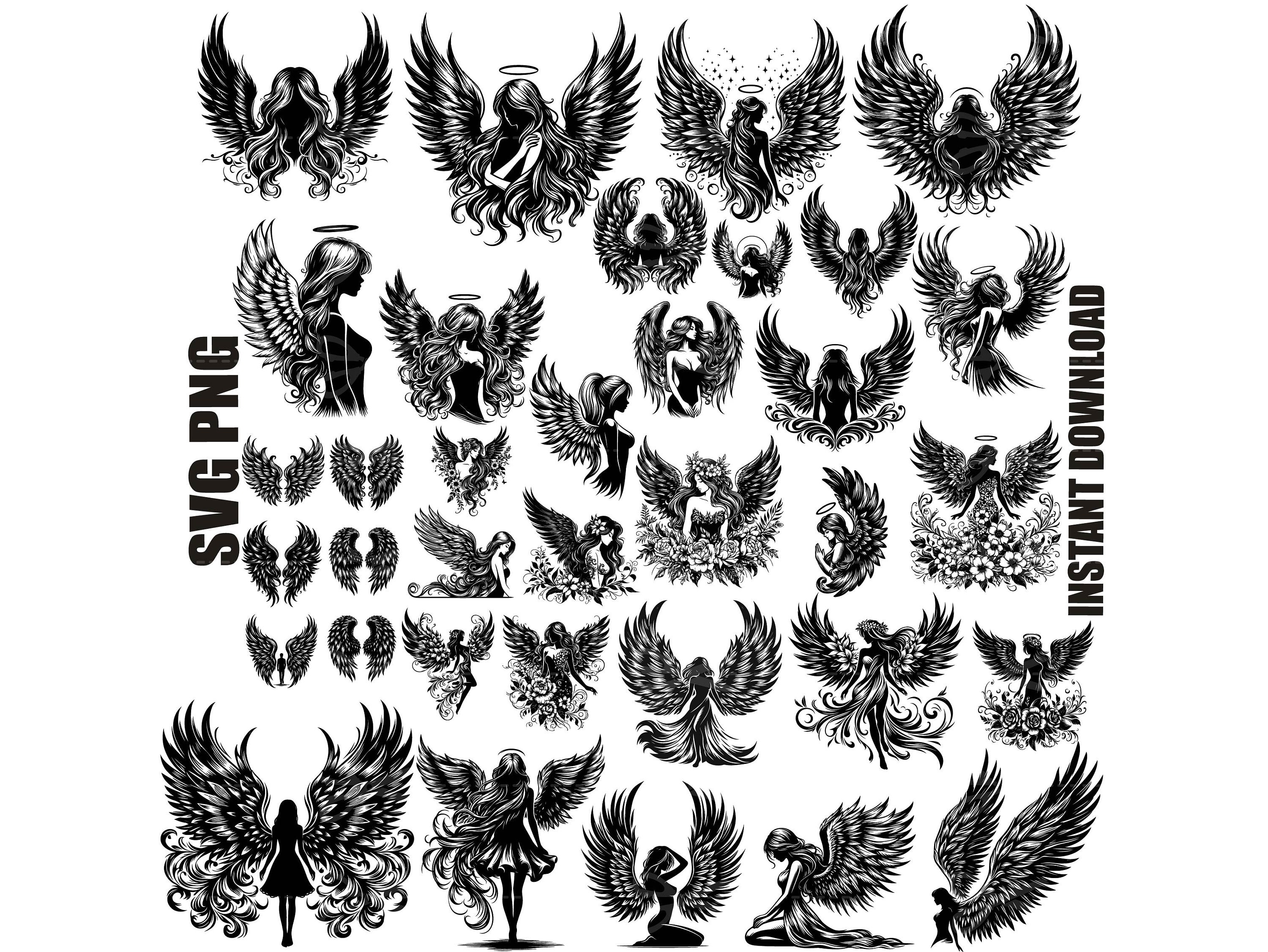 Angel Wings Svg Bundle, memorial svg, Floral Angel Wings Clip Art, Wings Cut File For Silhouette, Angel Wings Silhouette,Wings Svg Png