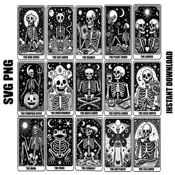 Funny tarot cards svg | tarot cards png | Witch Tarot Svg | Celestial Tarot Svg | mystical clipart | Funny Skeleton Svg, Skeleton Tarot svg