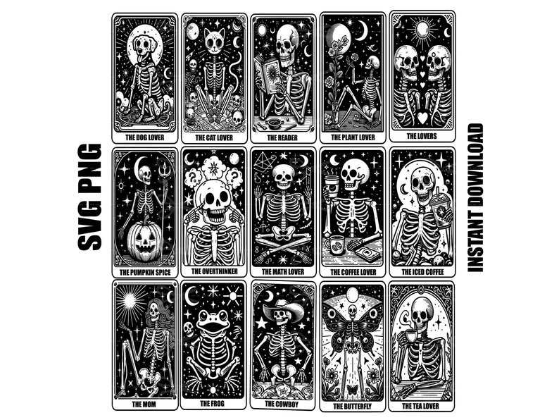 Funny tarot cards svg tarot cards png Witch Tarot Svg Celestial Tarot Svg mystical clipart Funny Skeleton Svg, Skeleton Tarot svg image 1