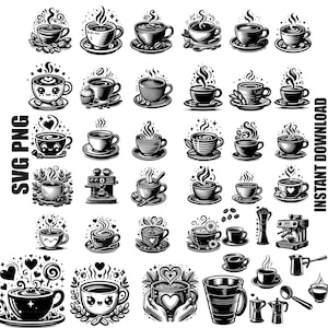 PAQUETE SVG DE TAZA DE CAFÉ, Paquete de imágenes prediseñadas de taza de café, Herramientas de café Svg, Café para remera, Amante del café Svg, Taza de café para uso comercial Svg