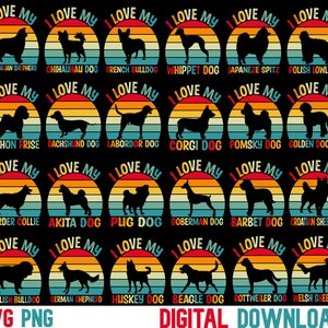 Ich liebe meinen Hund, Hundeliebhaber, Hund schneiden Dateien für Cricut Silhouette, Retro Sonnenuntergang, ich liebe meinen Hund, Hund, Mama, digitaler Download
