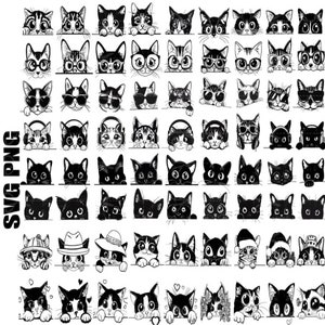 Katze späht SVG, schwarze Katze svg, spähende Katze Clipart, süße Katze Png, gestreifte Kätzchen svg, Fellkätzchen svg, Silhouette, Katzensvg-Ausschnittdatei