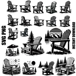 adirondack in formato SVG, sedie adirondack, sedia Adirondack in formato SVG, campeggio in formato SVG, sedia da spiaggia in formato SVG, scena della foresta in formato SVG, scena di montagna in formato SVG, camper in formato SVG