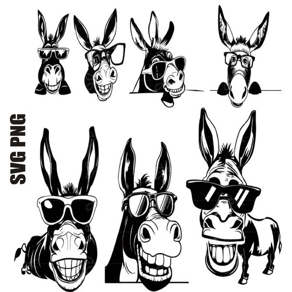 Donkey Svg, Funny Donkey Svg, Donkey Peeking Svg, Farm Animal Peeking, Funny Donkey Clipart, Donkey Wearing Sunglasses Svg, Digital Download