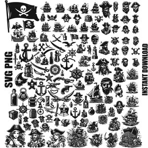 Pirate SVG, Pirate SVG Bundle , Pirate Cut Files , Pirate Silhouette, Pirate Map Svg , Skull Svg, Crossbones Svg, Pirate Clipart , Boat Svg