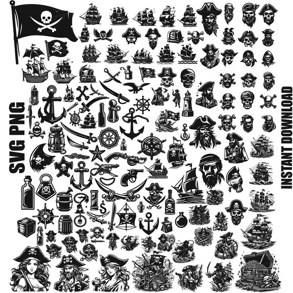 Pirate SVG, Pirate SVG Bundle , Pirate Cut Files , Pirate Silhouette, Pirate Map Svg , Skull Svg, Crossbones Svg, Pirate Clipart , Boat Svg