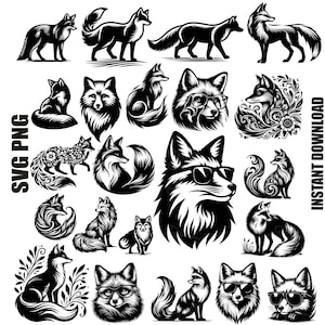 Fox Svg, Silhouette di volpe, Clipart di volpe, File di taglio di volpe per Cricut, download immediato, uso commerciale illimitato