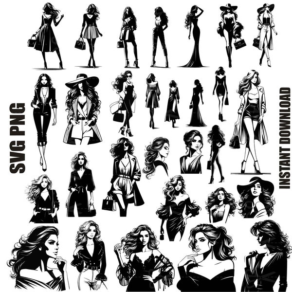 Fashion woman svg, Women Svg Bundle, Modern girl svg, Evening Dress svg clipart vector cut file for silhouette cricut