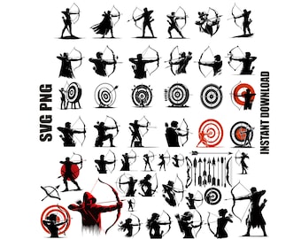 Archer Svg ,bow and arrow svg, archery png, bow hunting svg Archer Png, Archer Silhouette, Target Svg, Target Silhouette, Digital Download