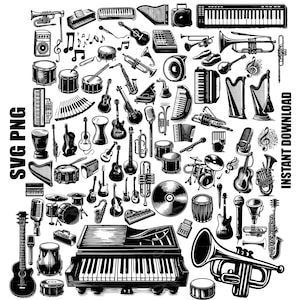 muziekinstrumenten svg, muziekinstrumenten png, muziekinstrumenten clipart, muzieknoot svg, piano svg, harp svg, rock svg, sax svg