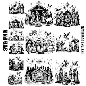SCENA BOŻEGO NARODZENIA Svg, religijny svg, narodziny Jezusa Svg, chrystus svg, pliki do cięcia sceny Bożego Narodzenia, Boże Narodzenie Svg, clipart Narodzenia, sylwetka Narodzenia