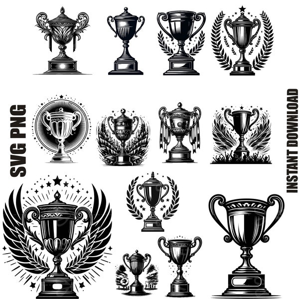 Award Trophies SVG, Trophy cup SVG, Sports Award Clipart, Award trophies bundle, Award SVG, Trophy Vector, Digital Download, Commercial