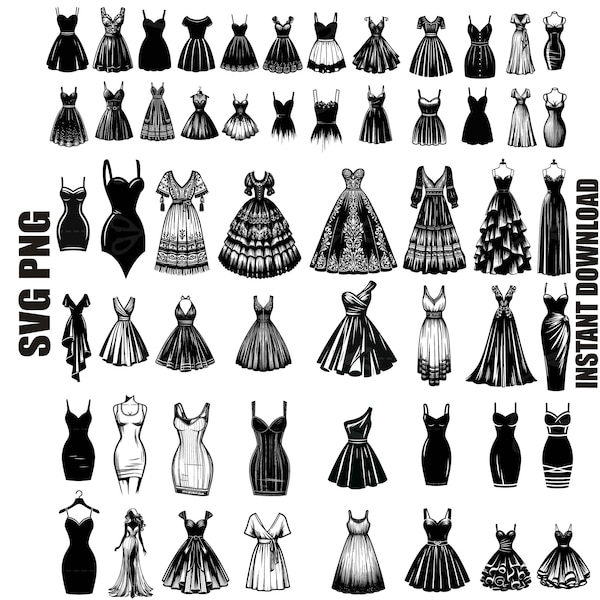 Dress Svg Bundle , Dress Silhouette, bridesmaid dress svg, Women Dress Svg, Party Dress Svg, Evening Dress Svg, Digital Download