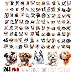 Watercolor Peeking Dogs Clipart Bundle | Adorable Canine Illustrations Peeking Dogs Png | Dog Breed Png | Unlimited Commercial use