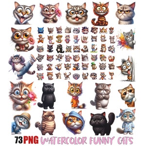 Funny Quirky Cats Clipart Bundle | Cartoon Animals | Playful Feline Illustrations | Whimsy Funny Cat lover gift | PNG  Instant Download