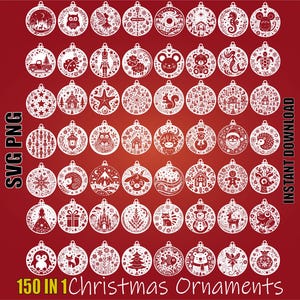 Pacote SVG com 150 enfeites de Natal | Decorações de Natal | Enfeites de arquivo de corte a laser Glowforge de Natal | Uso comercial | Download digital