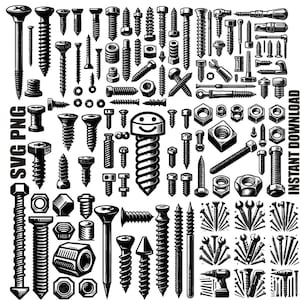 Screw Set Svg, bolts and screws svg, Screw silhouette, Screw cut file for cricut, Screw clipart, Screw tools svg, bolt and nail svg
