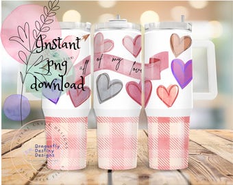 Vaso de 40 oz con texto en inglés "San Valentín (todo mi amor)", en formato PNG, envoltura de sublimación