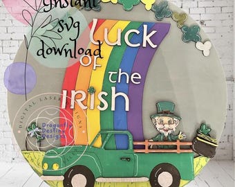 Luck of the Irish with Leprechaun and Green Truck SVG File (Digital Download)