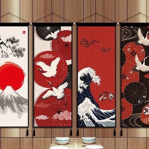 Japanese Scroll Ukiyoe Traditional Art Landscape Wall Etsy