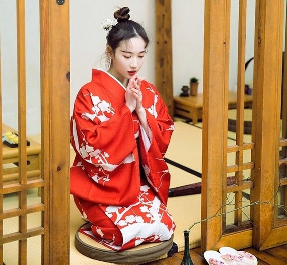 Kimono Vestido Tradicional Japonés con Obi Hembra Yukata Rojo - Etsy España Kimono Vestido Tradicional Japonés con Obi Hembra Yukata Rojo - Etsy España