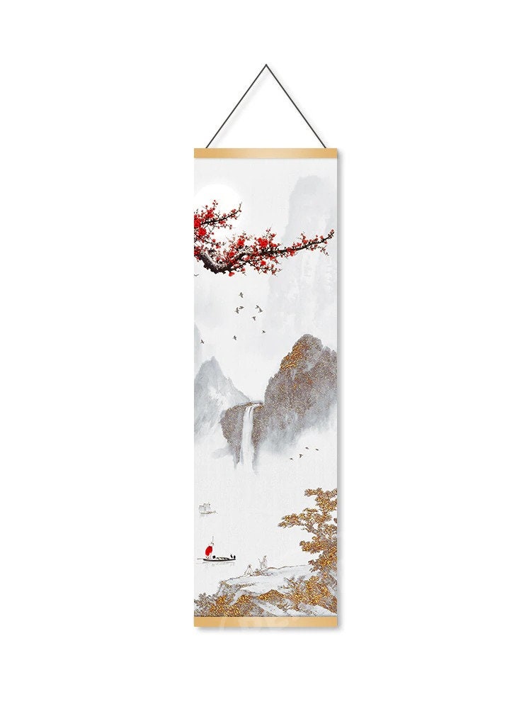 Japanese Wall Art Scroll Ukiyoe Plum Blossom Landscape Poster Etsy Canada
