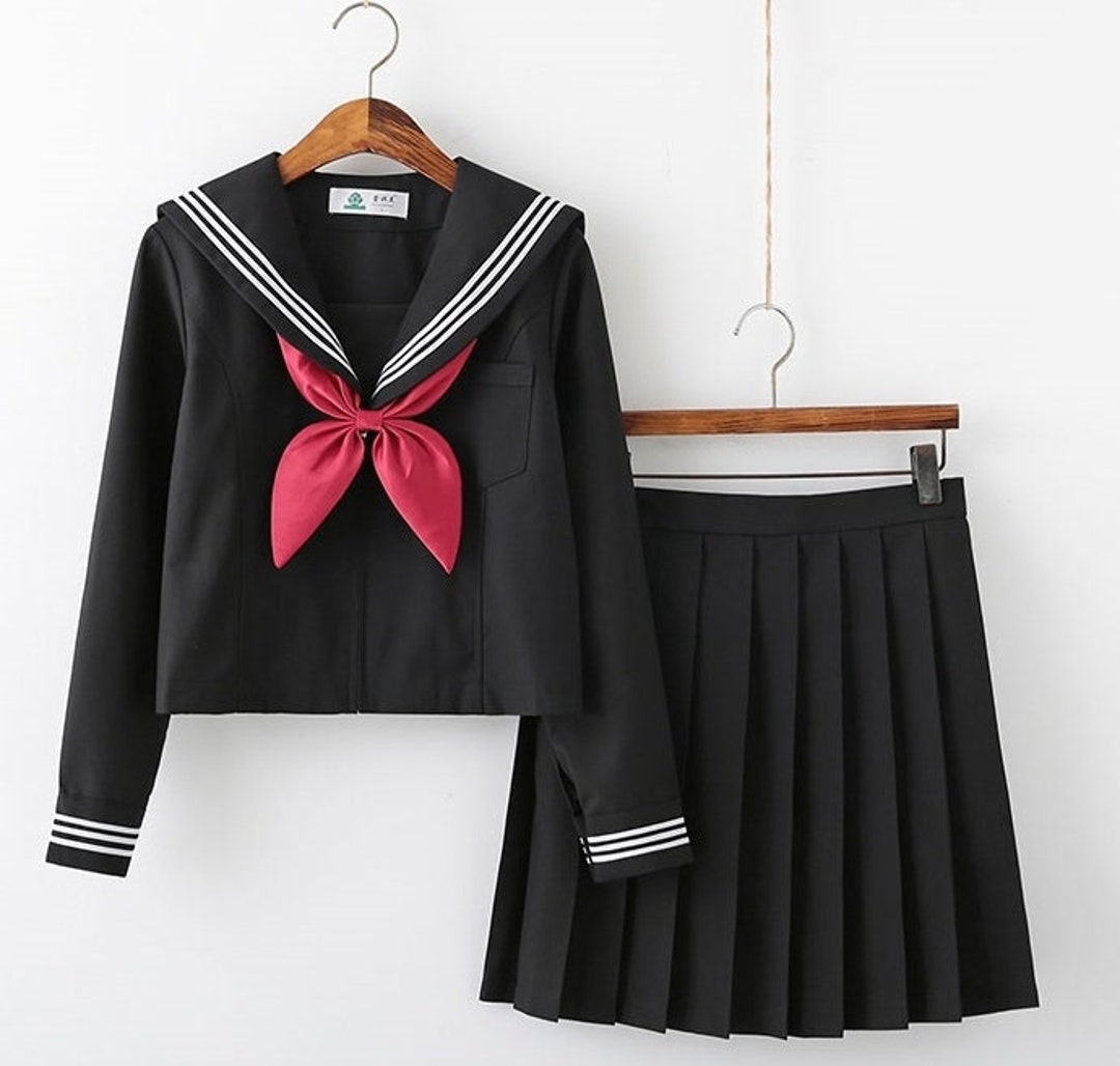Japanese School Girl Uniform Black JK Pleated Skirt Cosplay Etsy UK