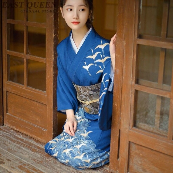 Kimono tradicional japonés con Obi y bolsa Geisha Etsy