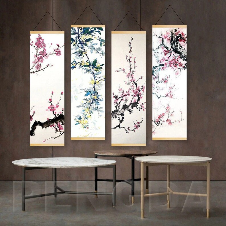 Japanese Wall Art Scroll Ukiyoe Plum Blossom Landscape Poster Etsy