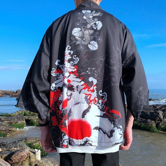 Black & Red Haori Jacket - Men's traditional Japanese Kimono