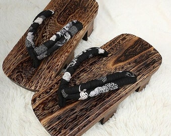 KITCH Geta Sandales Sabot Bois Hommes en Bois Geta Sandales Sabots Flip Flop Deux Dents Japonais Traditionnel À Talons Hauts Pantoufles