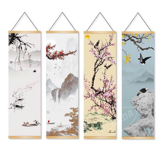 Japanese Wall Art Scroll Ukiyoe Plum Blossom Landscape Poster