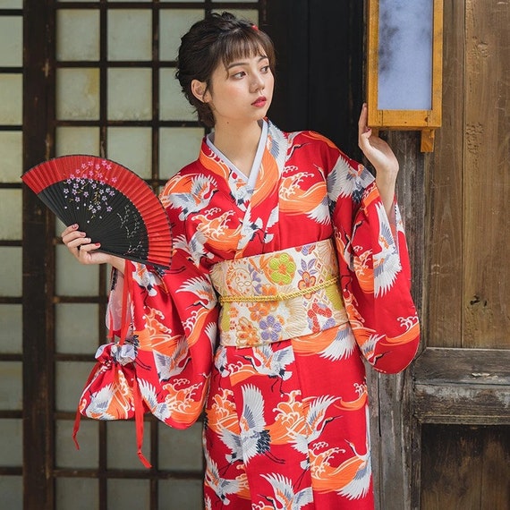 Kimono Kimono Tradicional Japonés con Obi Mujer Yukata color Rojo -   México