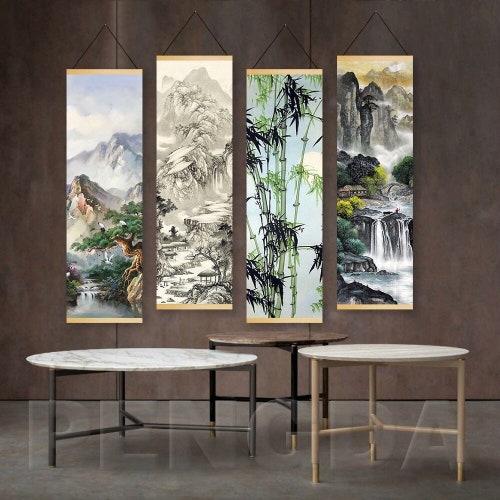 Japanese Wall Art Scroll Ukiyoe Plum Blossom Landscape Poster Etsy