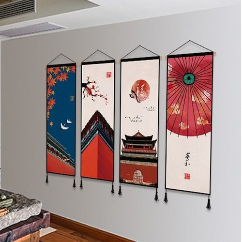 Japanese Art Scroll Wall Decoration Ukiyoe With Frame Etsy
