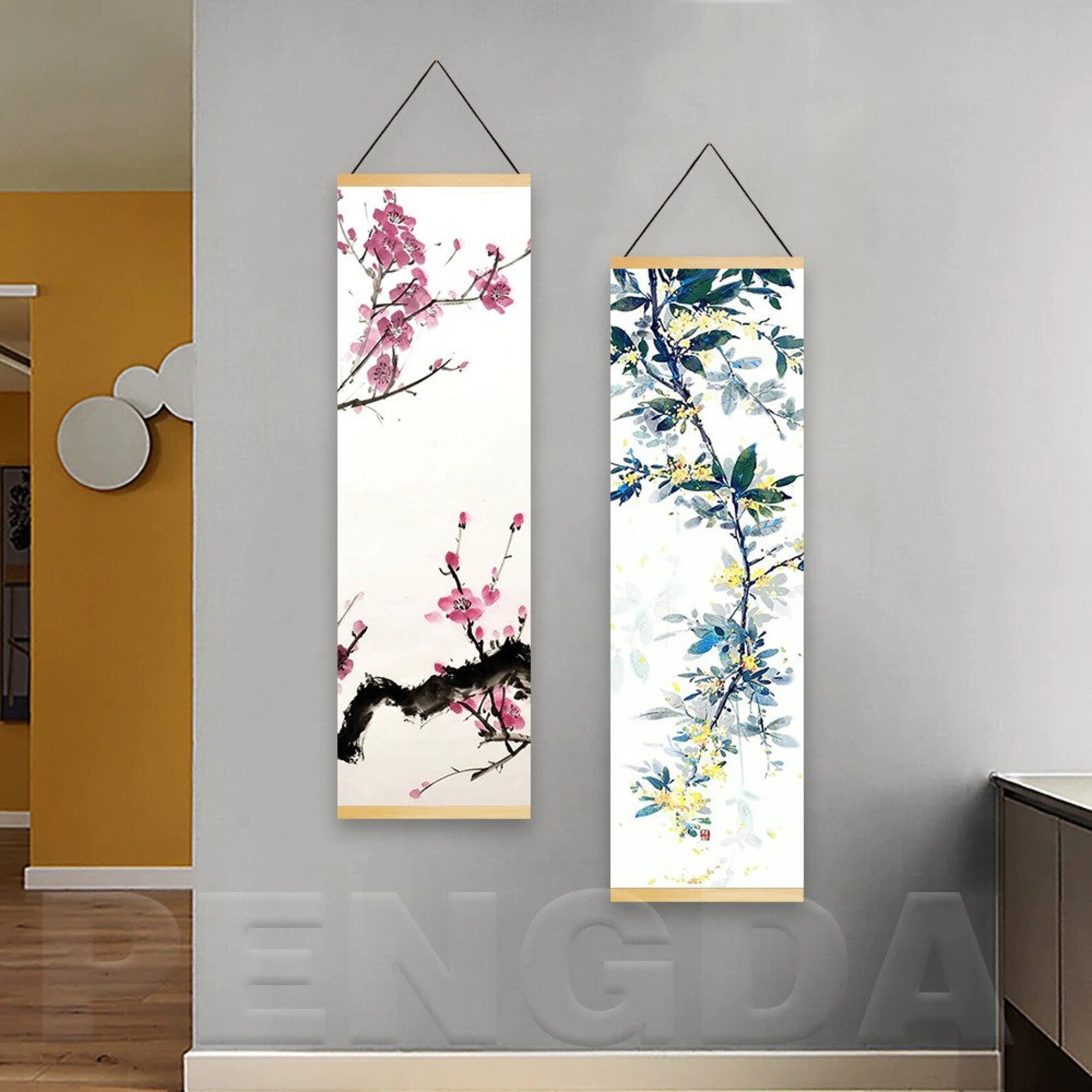 Japanese Wall Art Scroll Ukiyoe Plum Blossom Landscape Poster Etsy