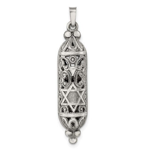 Sterling Silver Solid Antiqued Mezuzah Pendant