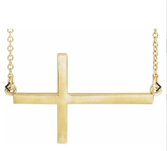 14K Yellow Gold Sideways Cross 16-18 Necklace - Etsy Canada