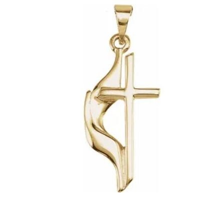 Gold Oval UM Cross & Flame Necklace | Cokesbury