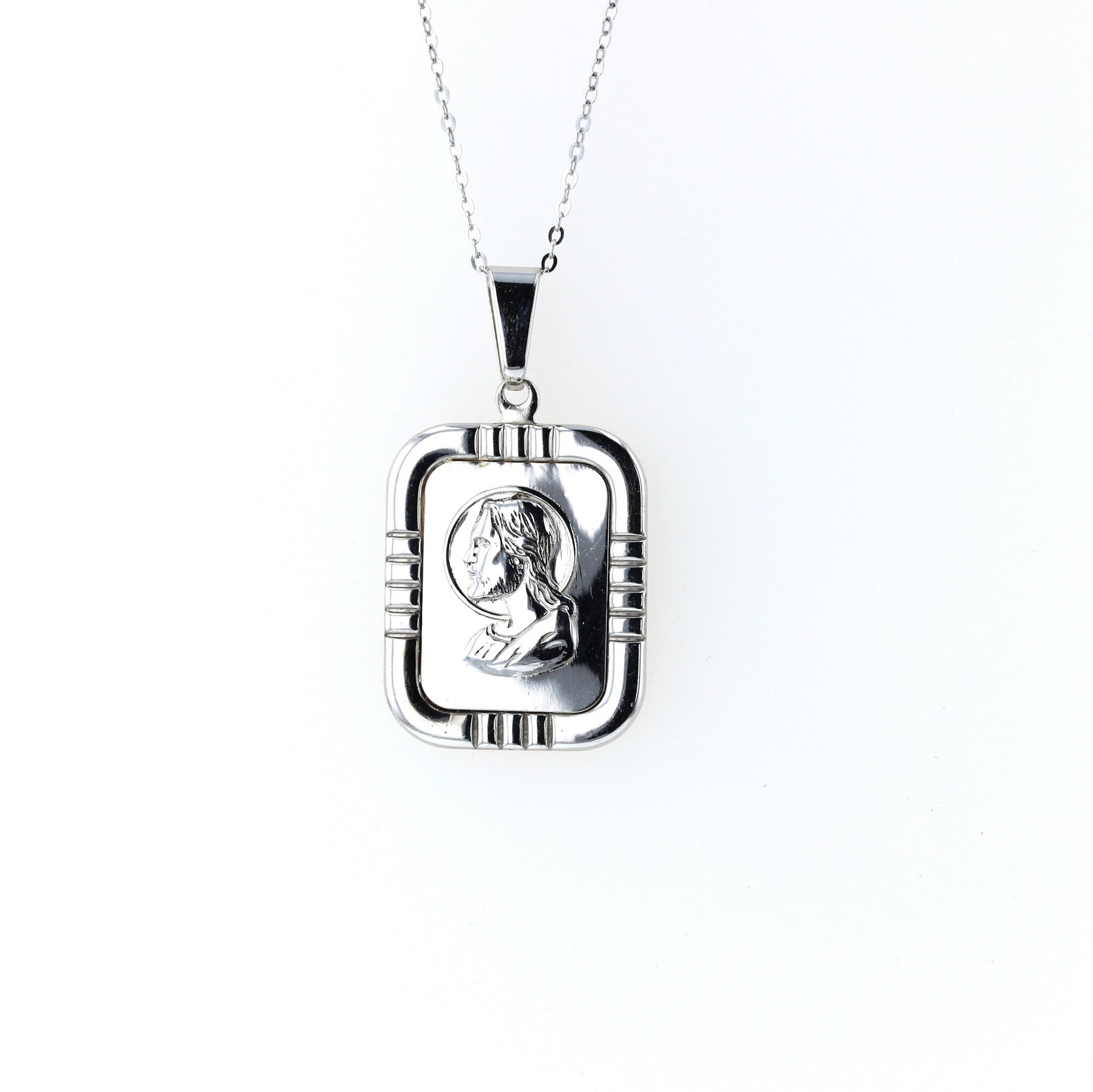 Sterling Silver Jesus Pendant Necklace Etsy
