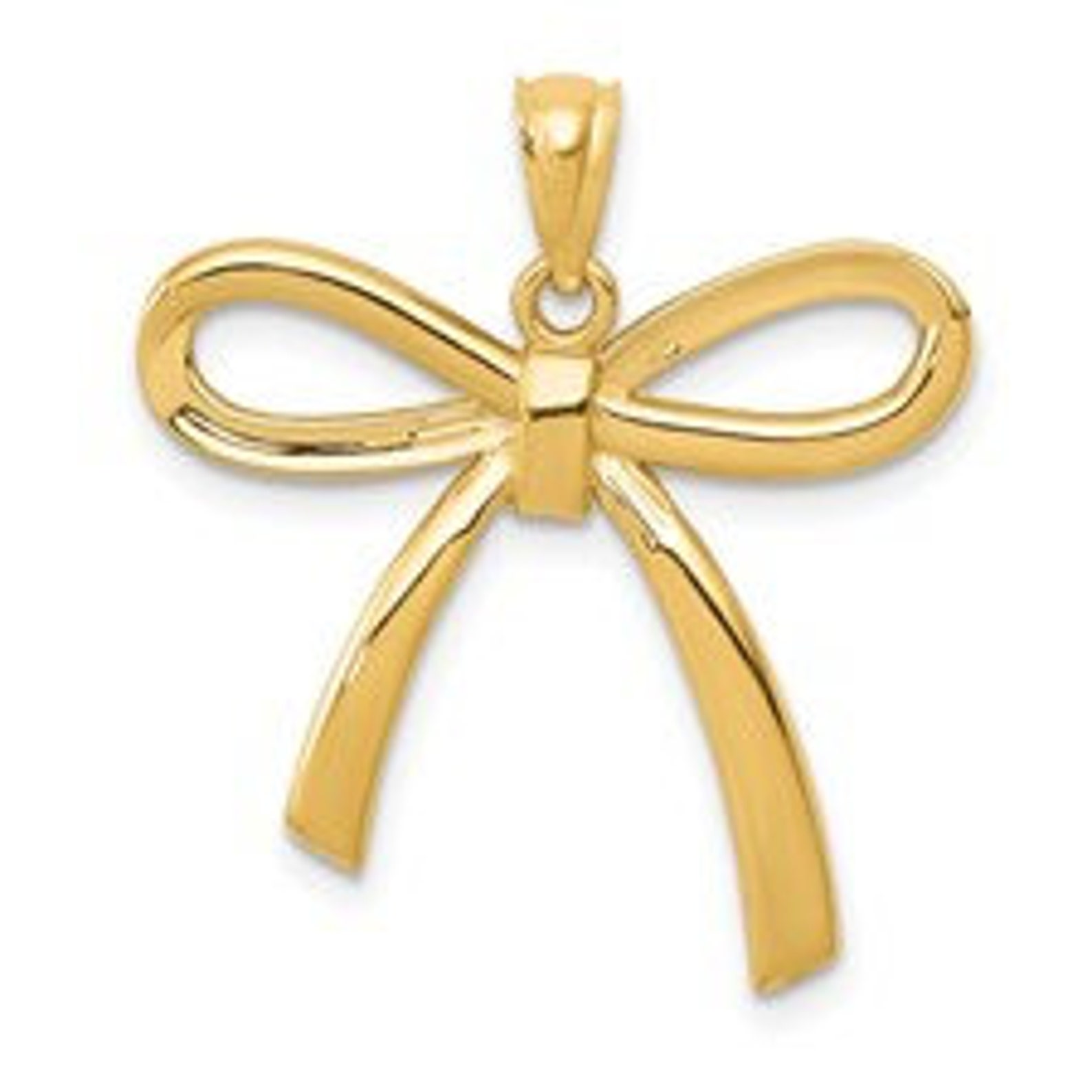 14k Gold Polished Ribbon Bow Pendant Etsy