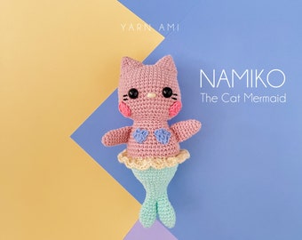 Namiko la sirène chat | Modèle de crochet Amigurumi | Téléchargement instantané du PDF | Crochet de chat mignon | Amigurumi Kawaii | Peluche faite à la main