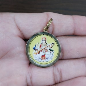Saraswati Pendant Sarasvati Pendant For Success 100% Brass Metal Golden Color Energized
