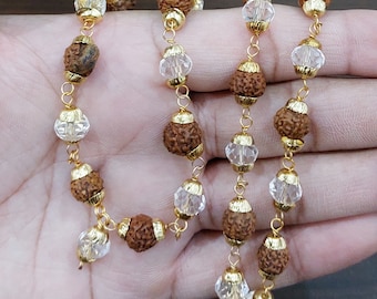 5 Mukhi Rudraksha Crystal Mala 5 Face Rudraksh 40 Beads In Necklace 100% Real Energized