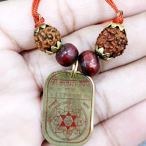 Saraswati Pendant Sarasvati Kavach For Success 100% Asthadhatu Metal 5 Mukhi Rudraksha Beads Energized
