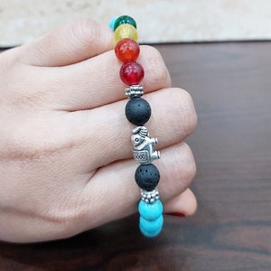 Pulsera de piedra de 7 chakras con piedra azul y roca de lava Pulsera elástica